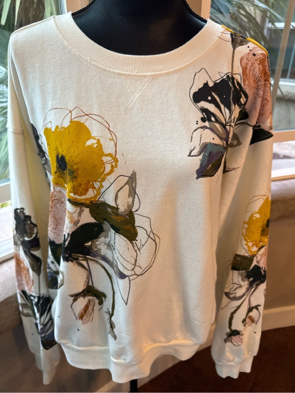 Pilcro - Anthropologie The Niki Bubble Cream Floral Sweatshirt Women's Size L - Picture 3 of 16